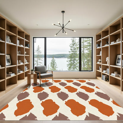 Terracotta Walnut Abstract Leaf Pattern Rug