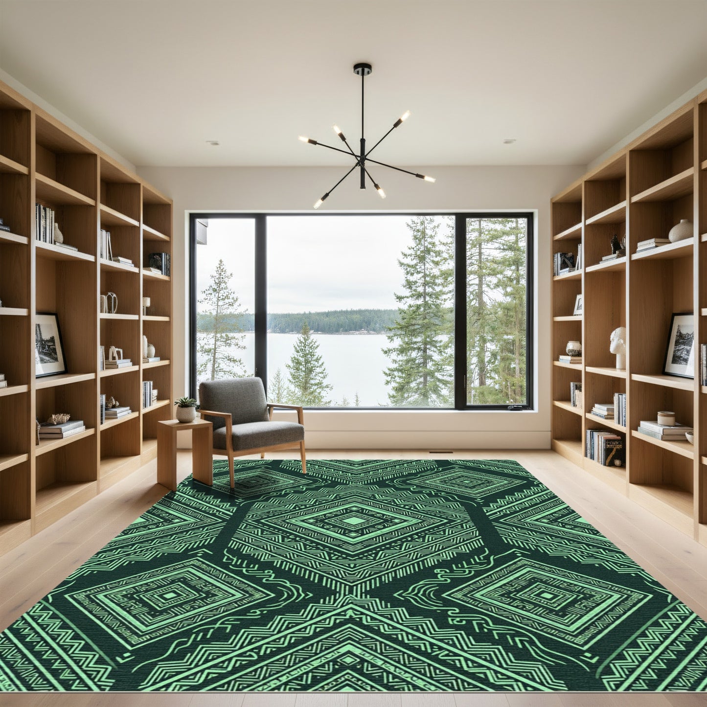 Aqua Tribal Diamond Geometric Repeating Rug
