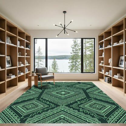 Aqua Tribal Diamond Geometric Repeating Rug