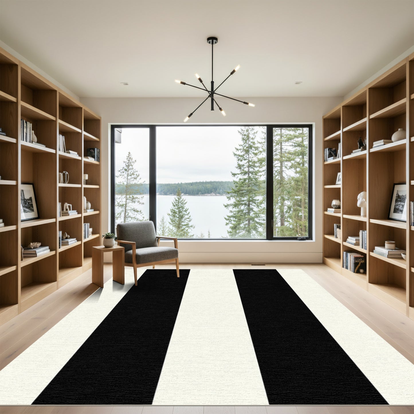 Contrast Black White Linear Bands Rug