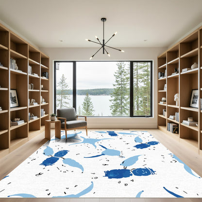 Whimsical Blue Blobs Scattered Spots Rug