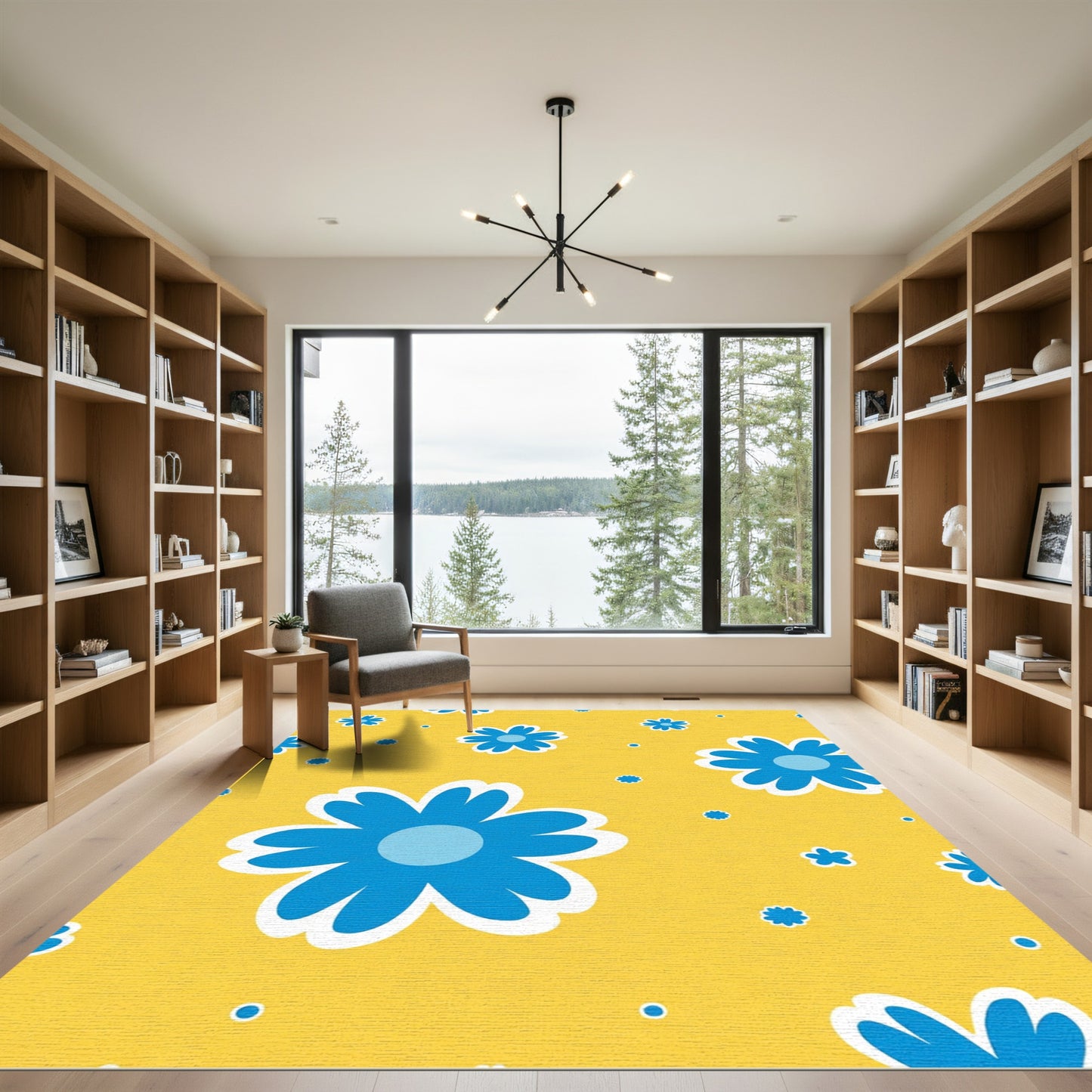 Sunny Yellow Blue Daisy Meadow Rug