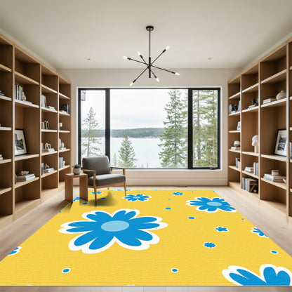 Sunny Yellow Blue Daisy Meadow Rug
