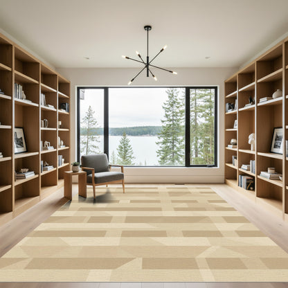 Subtle Tan Geometric Interlocking Shapes Rug