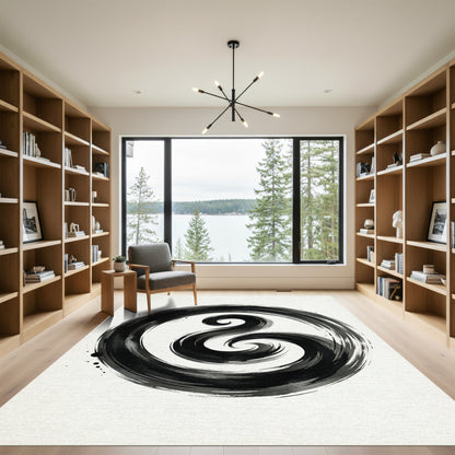 Modern Black Ink Swirl Rug