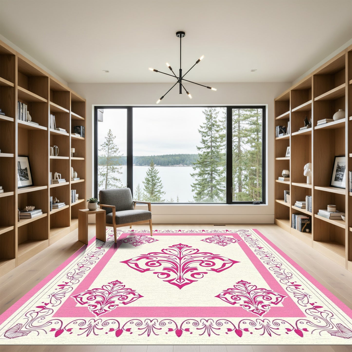 Pink Baroque Floral Medallion Rug
