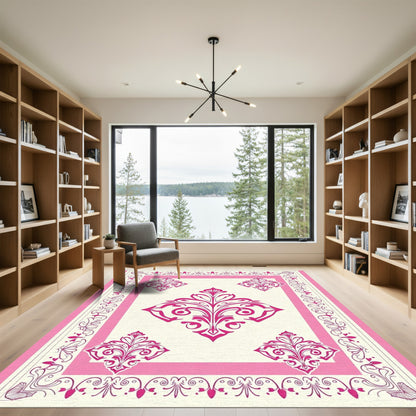 Pink Baroque Floral Medallion Rug