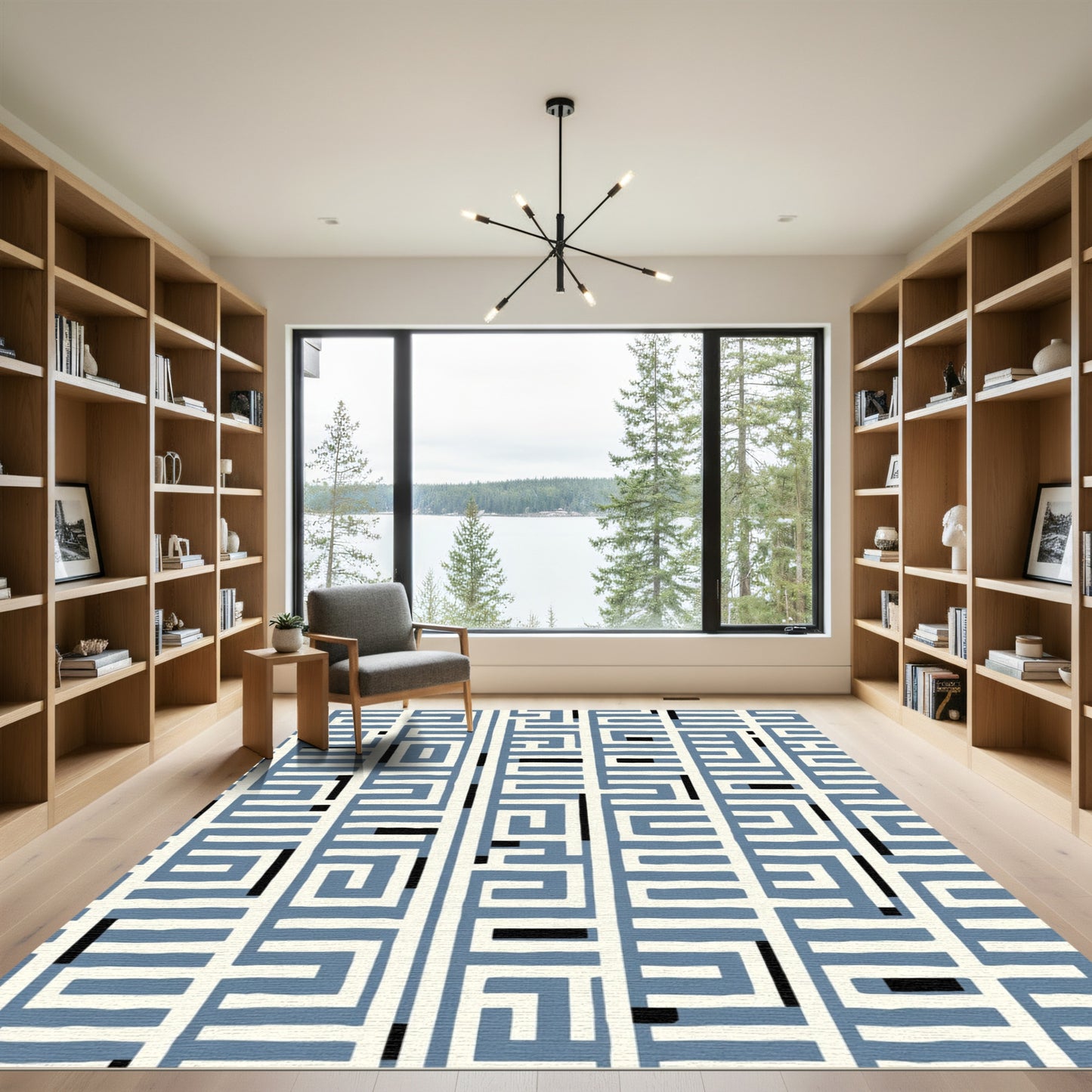 Blue Cream Navigational Maze Rug