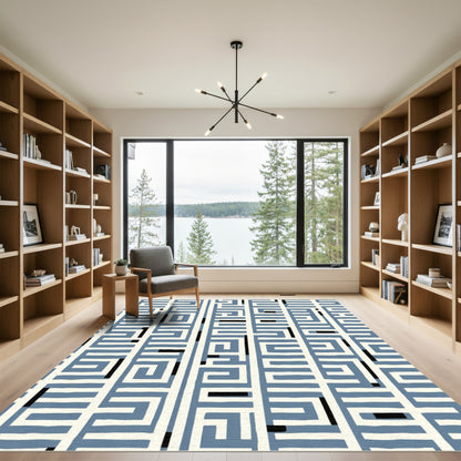 Blue Cream Navigational Maze Rug