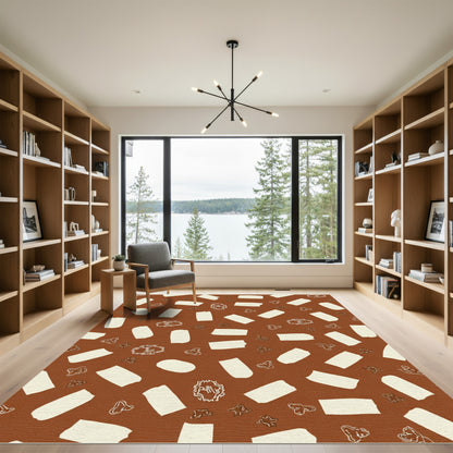Cream Shapes Scatter On Brown Field Rug