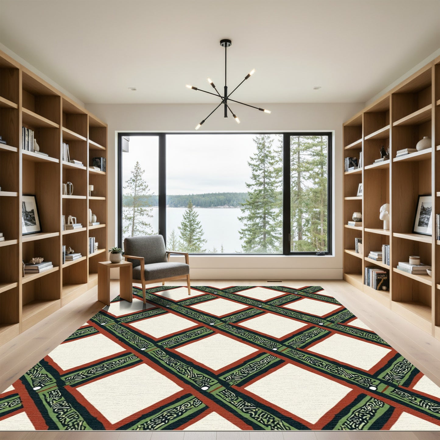 Terra Cotta Green Lattice Rug