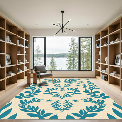 Teal Botanical Symmetry Arrangement Rug