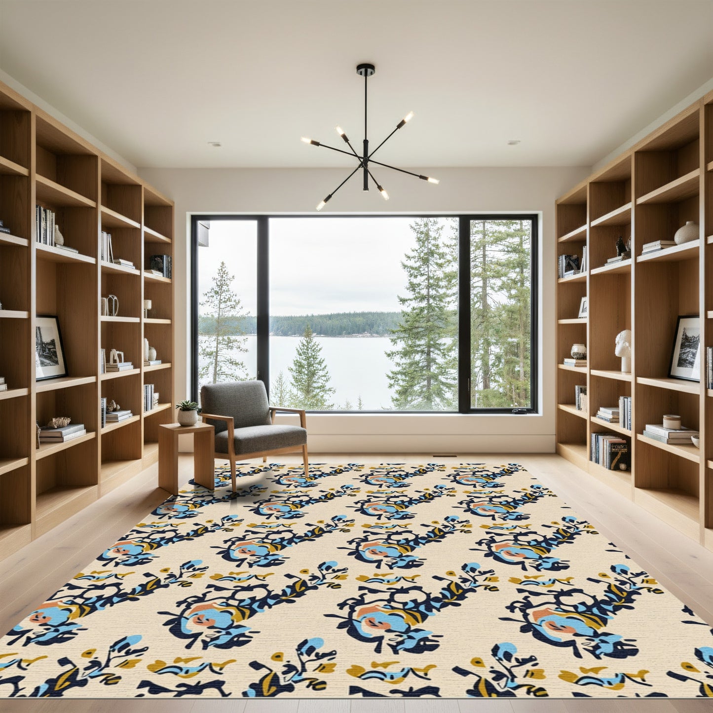 Chic Beige Abstract Floral Sprigs Rug