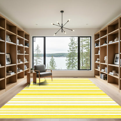 Vibrant Yellow White Stripe Accent Rug