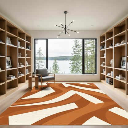 Terracotta Abstract Wavy Intertwined Lines Rug