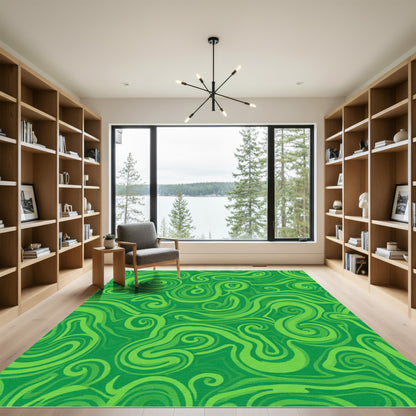 Emerald Green Swirl Abstract Rug