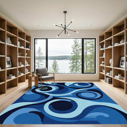 Deep Blue Swirl Organic Flow Rug
