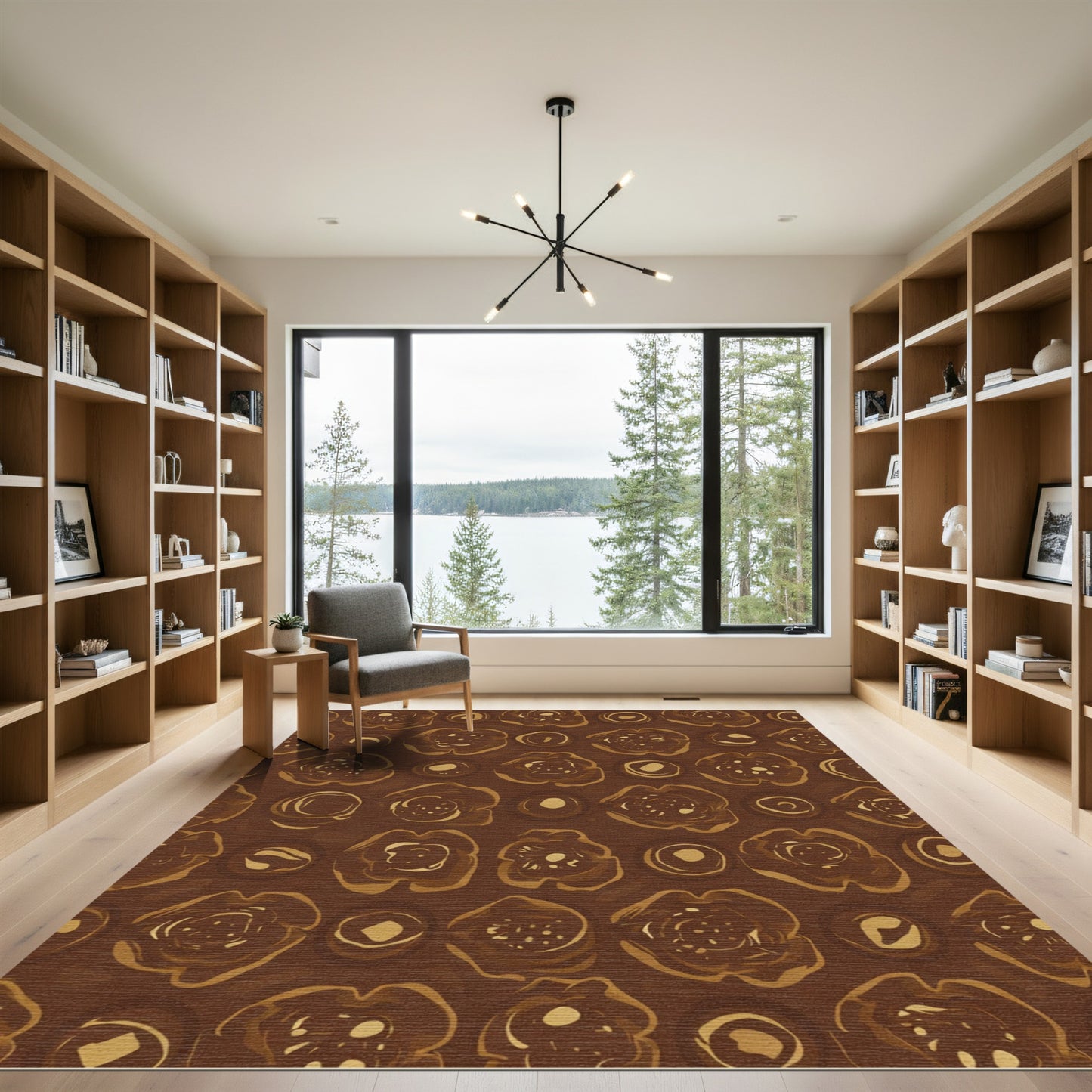 Earthy Brown Floral Abstract Rug