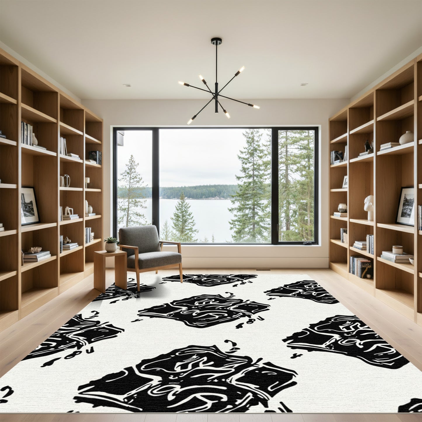 Abstract Black White Jagged Texture Rug