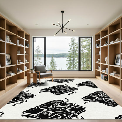 Abstract Black White Jagged Texture Rug