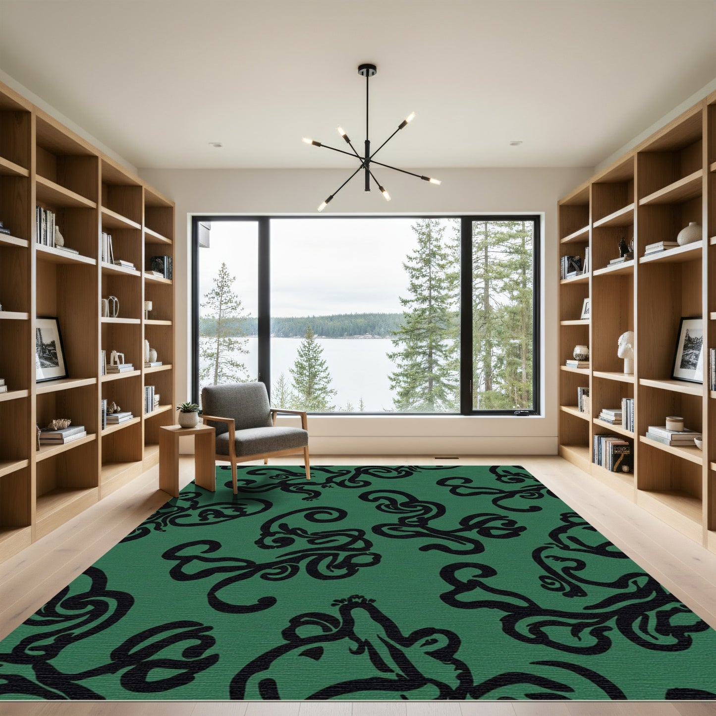 Emerald Green Black Swirl Flourish Rug