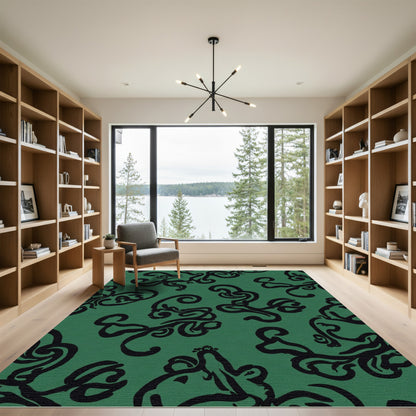 Emerald Green Black Swirl Flourish Rug