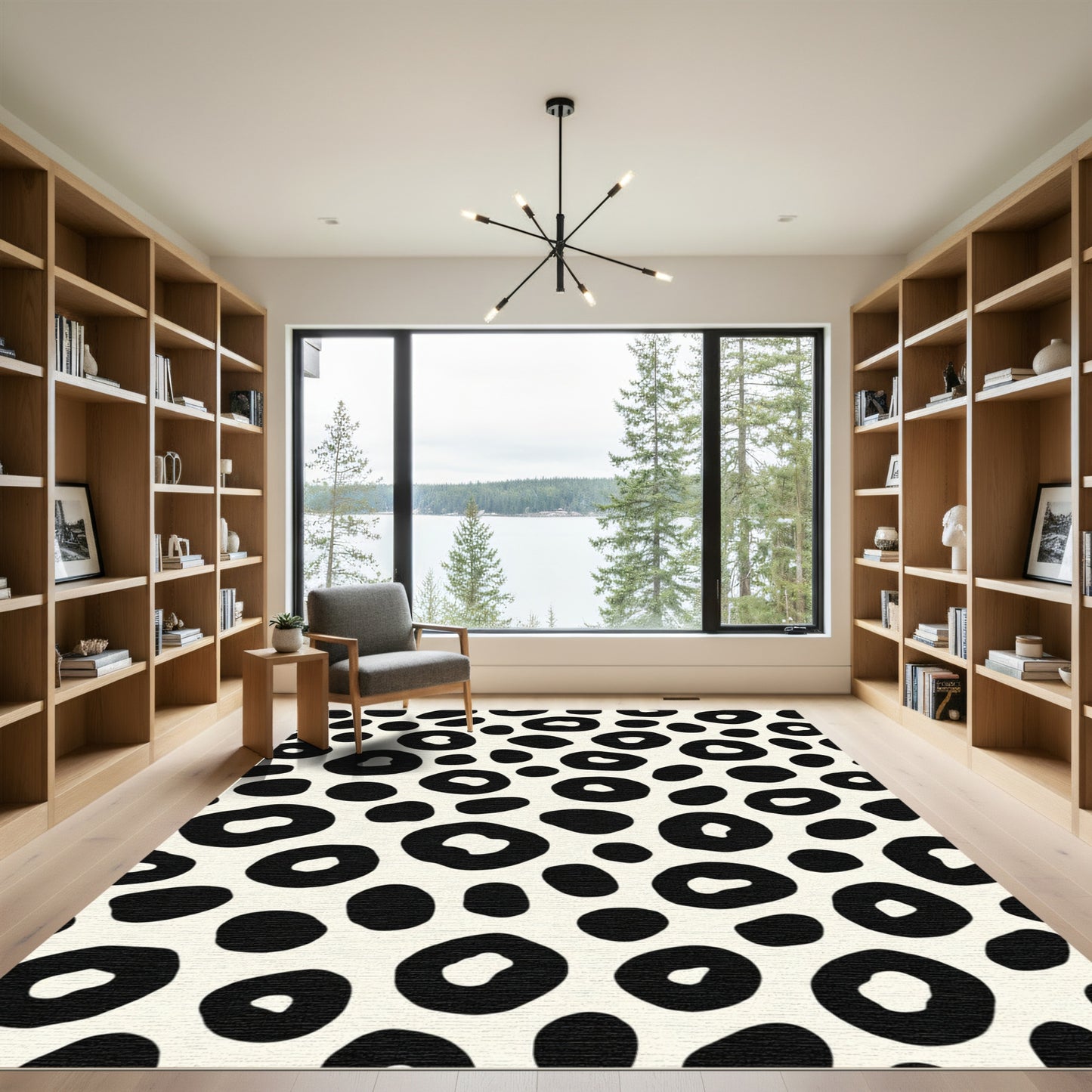 Black Cream Spotted Leopard Spots Rug