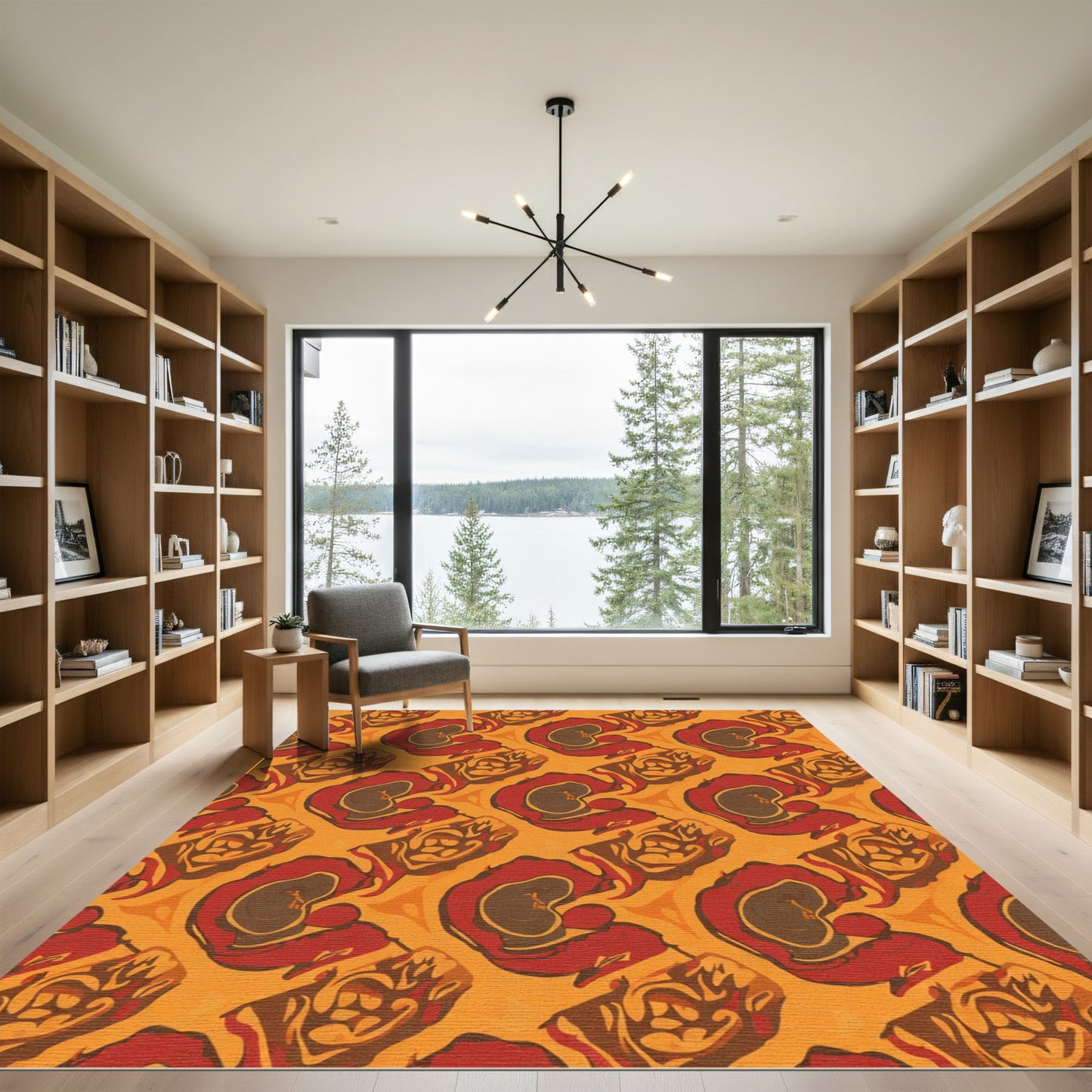 Crimson Ochre Swirl Organic Rug