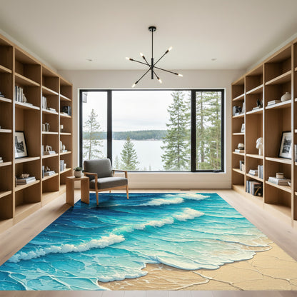 Foamy Crashing Turquoise Waves Rug