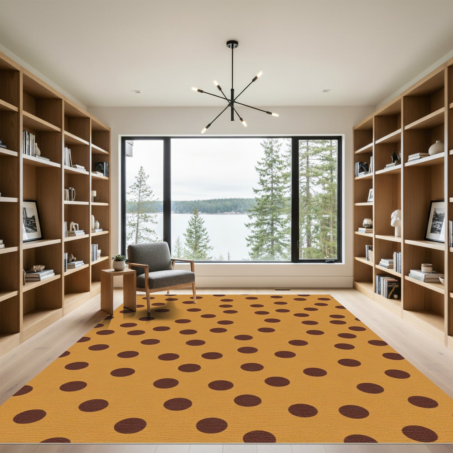 Brown Polka Dots On Amber Background Rug