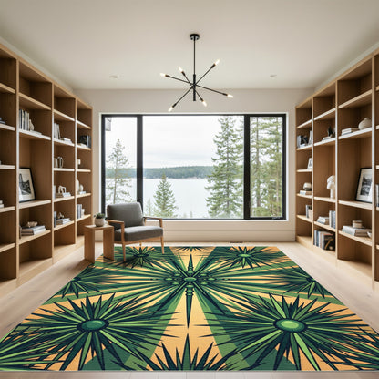 Green Starburst Sunburst Rays Rug