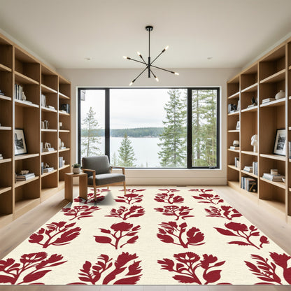 Deep Red Floral Branch Repeat Rug