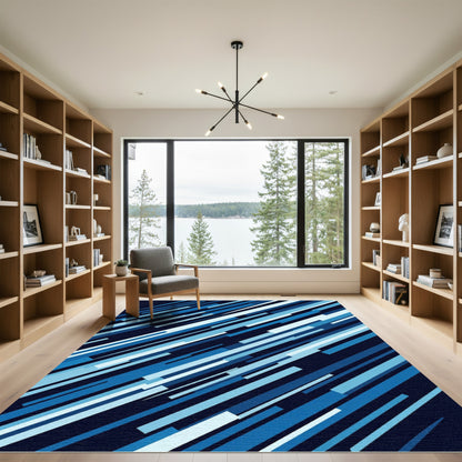 Diagonal Abstract Blue Stripe Rug