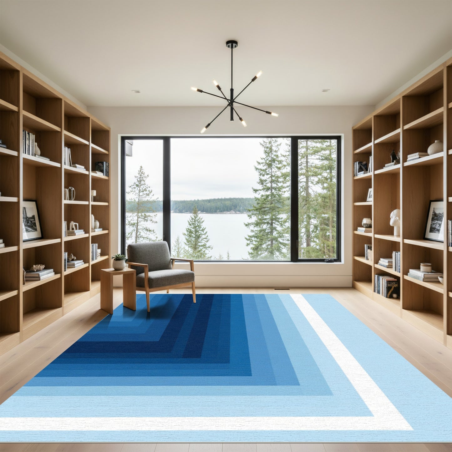 Deep Blue Graduated Geometric Squares Rug