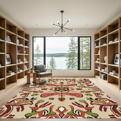Terracotta Olive Floral Medallion Splash Rug