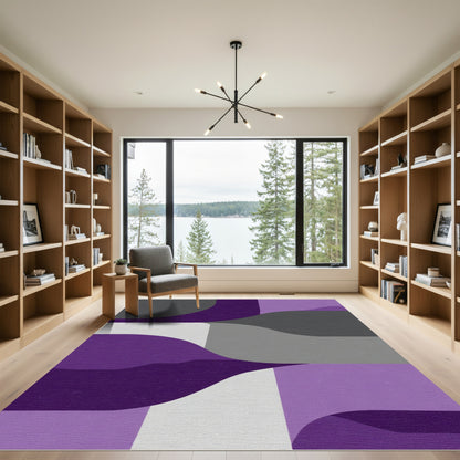 Modern Abstract Purple Gray Curves Rug