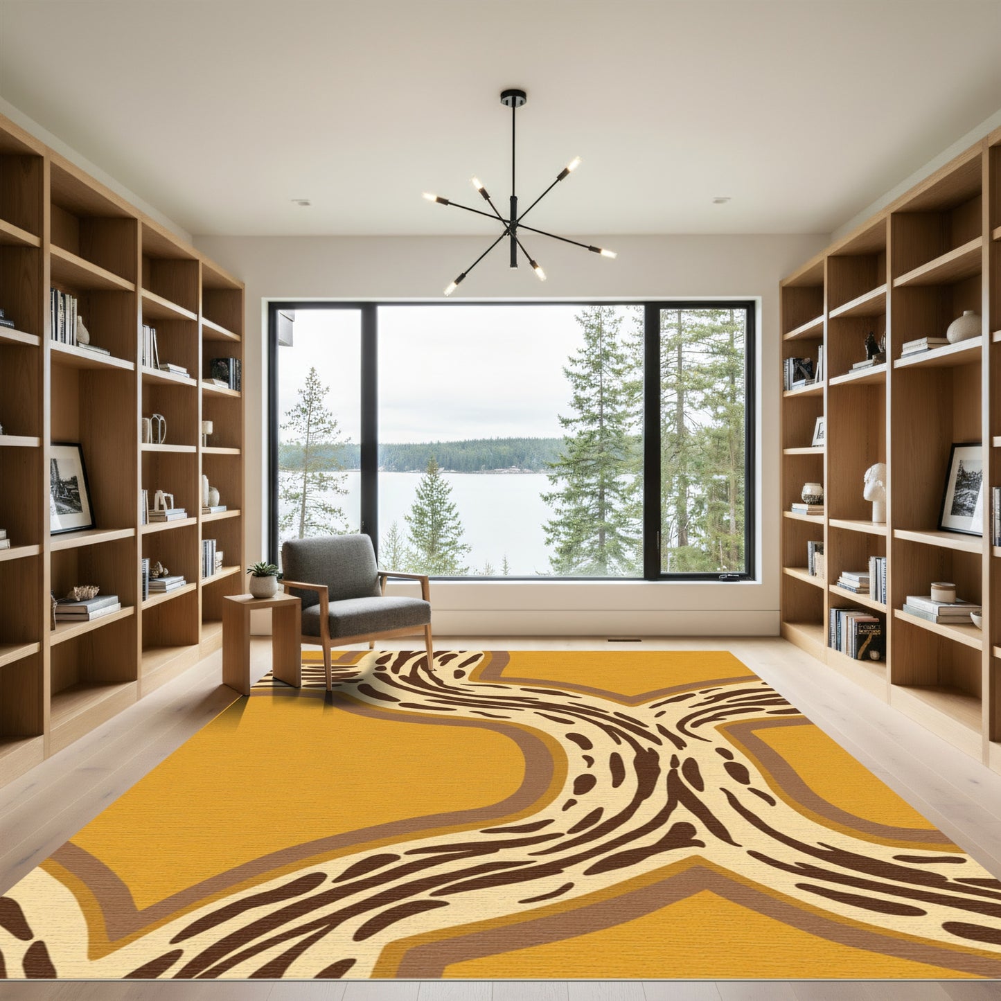 Amber Yellow Abstract Organic Stripe Rug