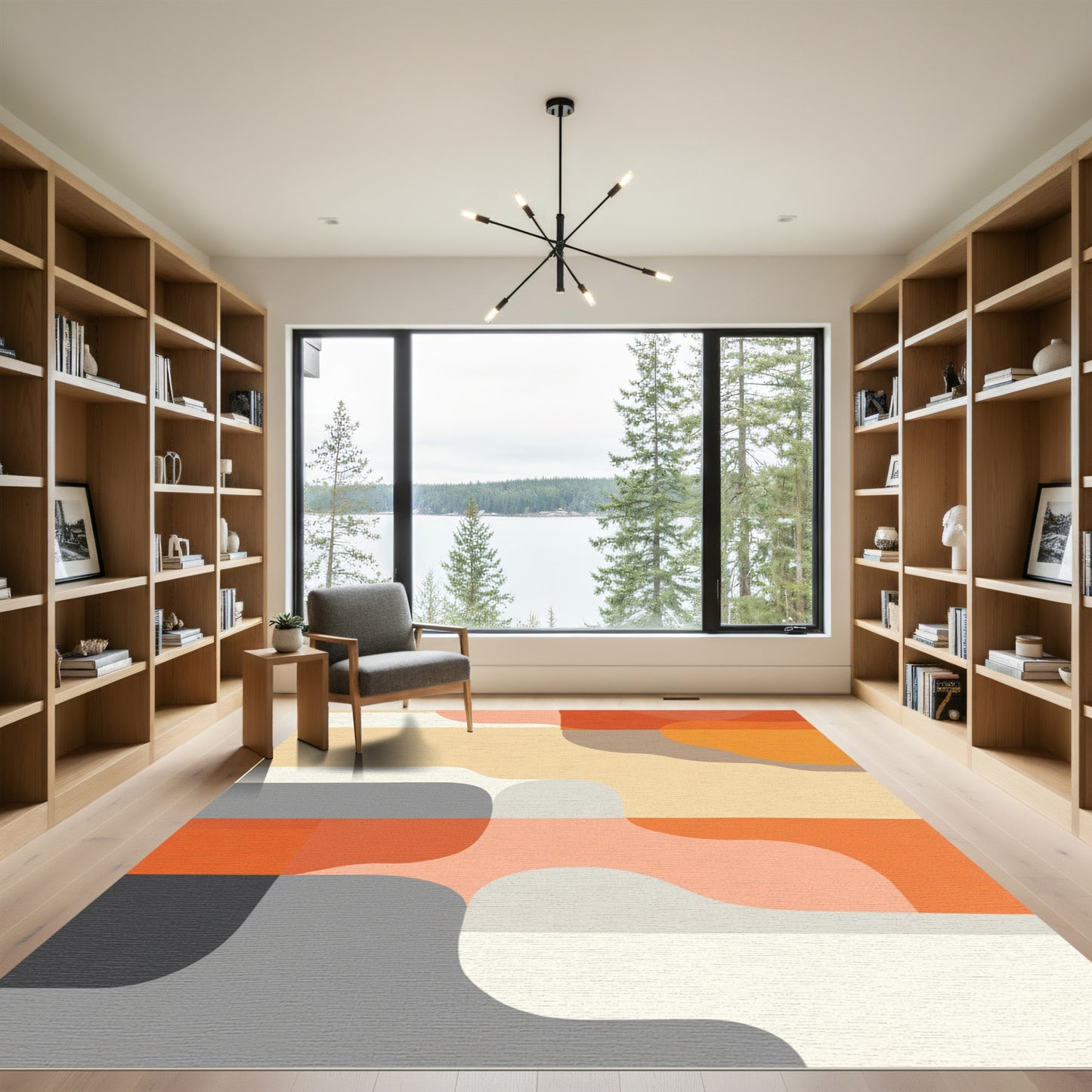 Midcentury Modern Orange Coral Forms Rug