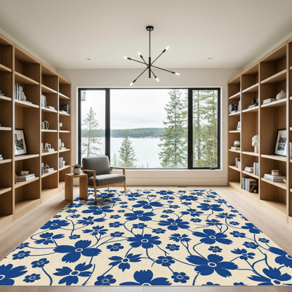 Deep Blue Floral Vine Rug