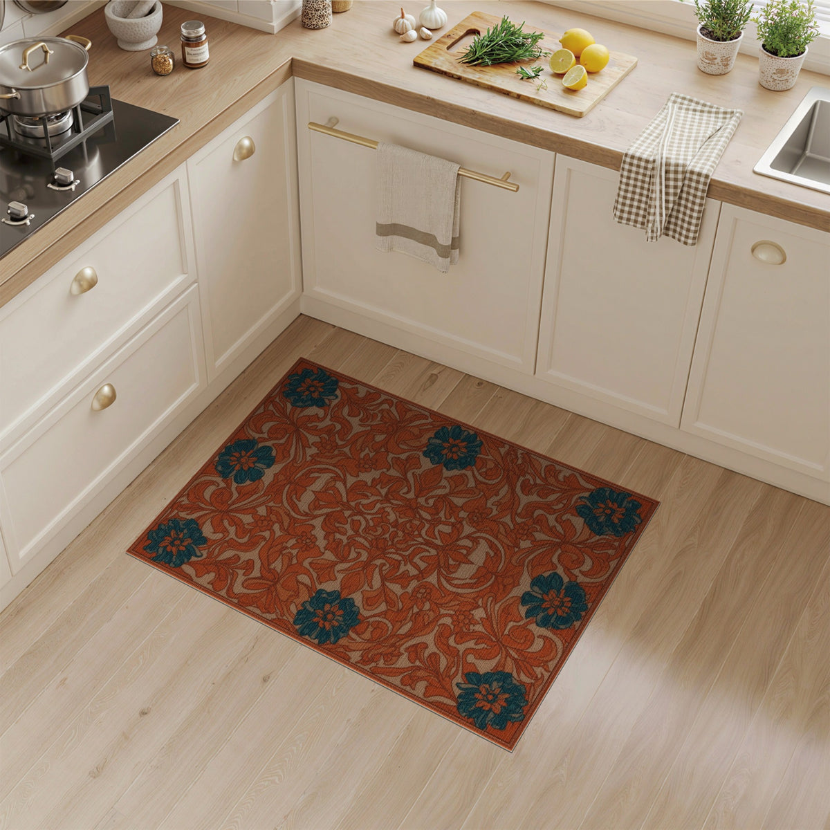 Floral Vintage Blue and Teal Vintage Teal Floral Area Rug