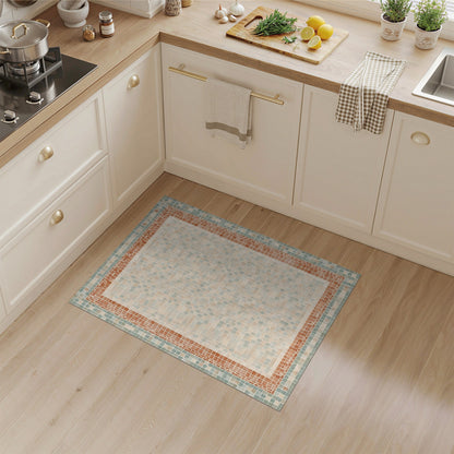 Beige Mosaic Tile Area Rug with Terracotta Border
