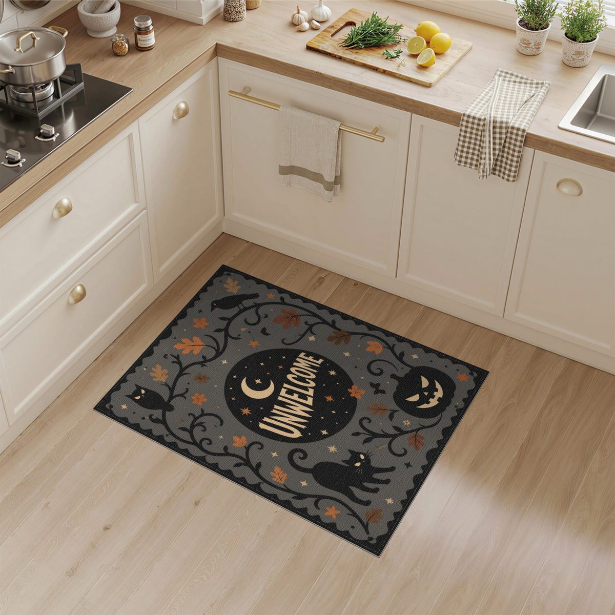 Unwelcome Halloween Black Cat Area Rug