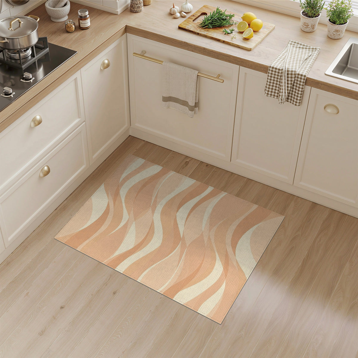 Beige Wavy Abstract Area Rug