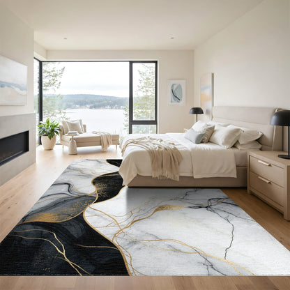 Black Gold Veined Marble Rug
