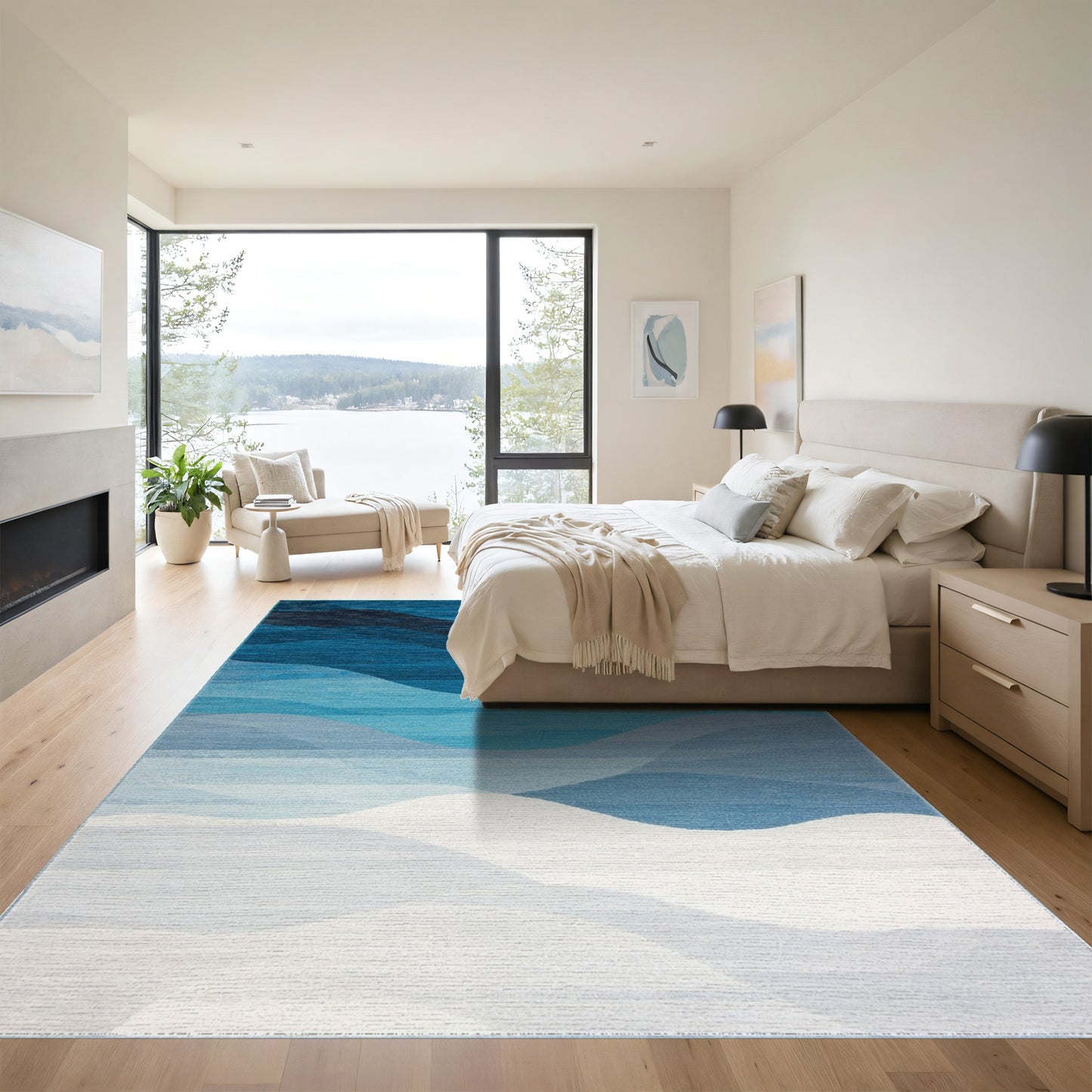 Navy Blue Wavy Gradient Rug