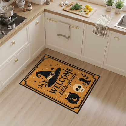 Welcome Little Ghouls Orange Halloween Rug