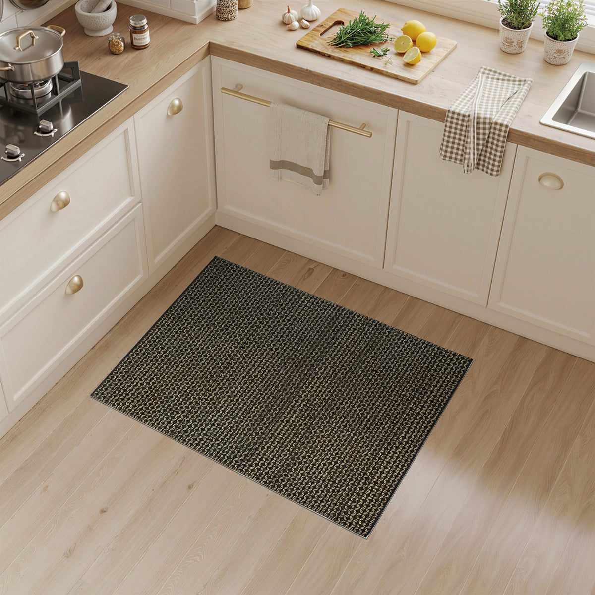 Black and White Black Gold Geometric Pattern Area Rug