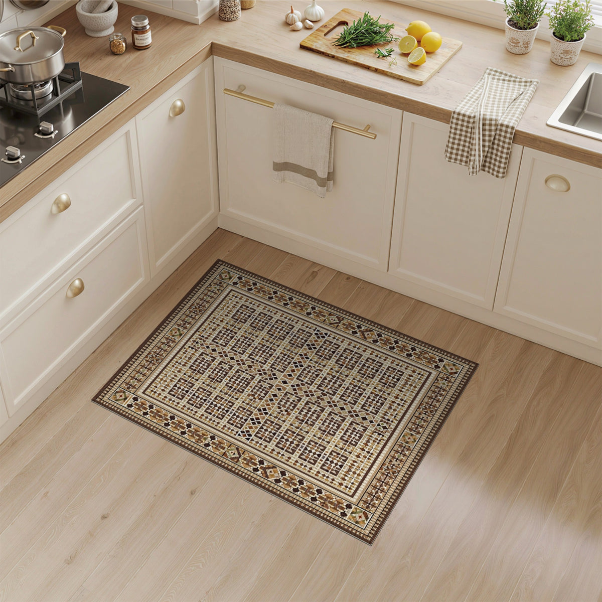 Geometric Brown Tan Area Rug