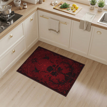 Gothic Rose Raven Red Area Rug