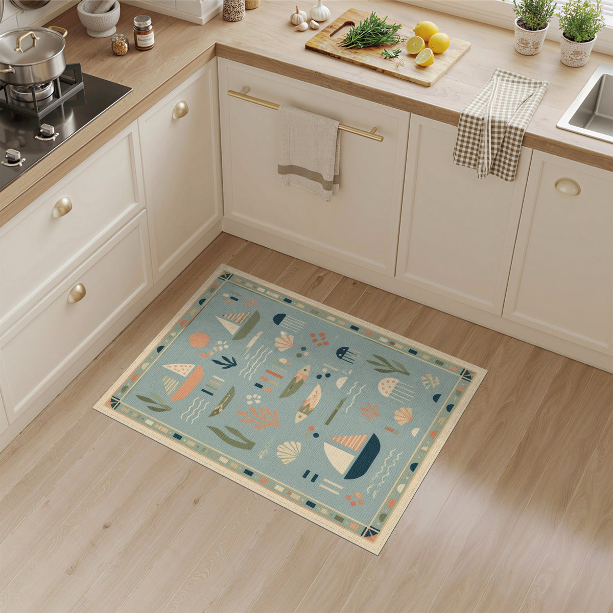 Blue Coastal Sailboats Area Rug
